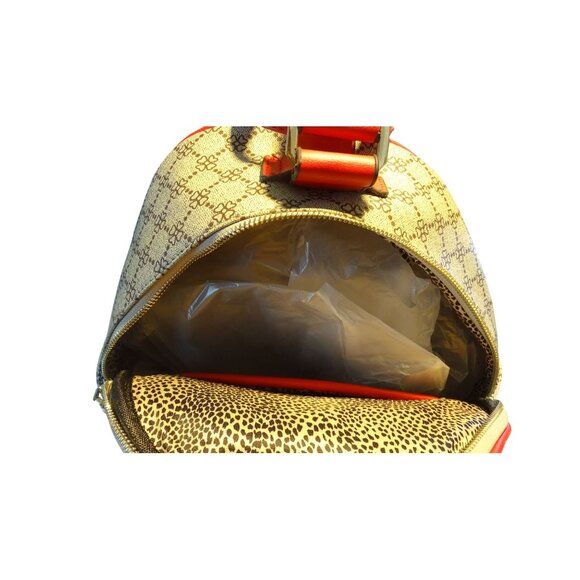 Backpack Red & Beige 12"L Womens Vegan Leather - Picture 3 of 4